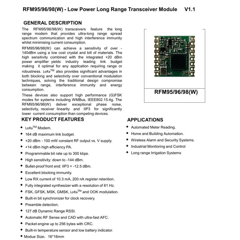 LoRa FSK GFSK 00K RFM95 RFM95W – Lora Rfm95 recenzja i cena